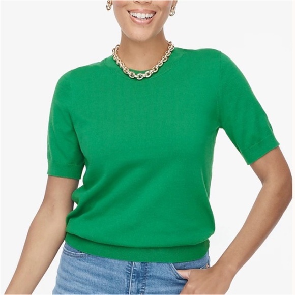NWT J Crew Dublin Green Short-sleeve cotton crewneck sweater Sz S Sun Damaged - Picture 1 of 7